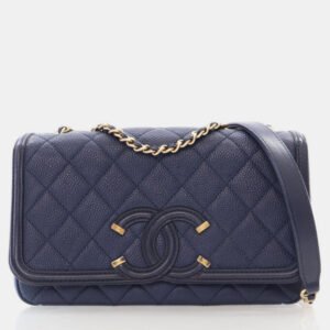 Chanel Filigree Flap Small Navy Blue Caviar Leather Shoulder Bag