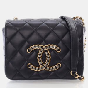Chanel CC Full Flap Mini Black Lambskin Crystal Shoulder Bag
