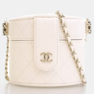 Chanel CC Allure Mini White Lambskin Vanity Case With Chain