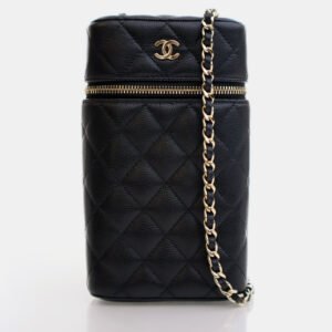 Chanel Vanity CC Black Caviar Phone Holder With Chain