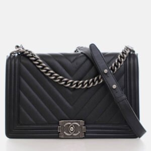 Chanel Boy Large Black Caviar Chevron Bag