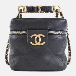 Chanel Vanity Case Small Black Caviar Leather Shoulder Bag