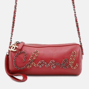 Chanel Written In Chain Red Leather Bowling Bag