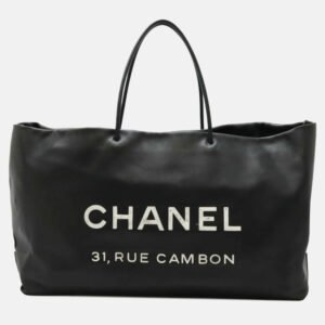 Chanel Essential Rue Cambon Black White Leather Tote Bag