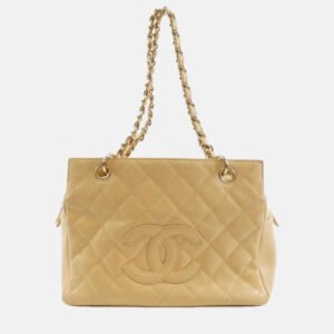 Chanel CC Beige Grained Calfskin Chain Shoulder Bag