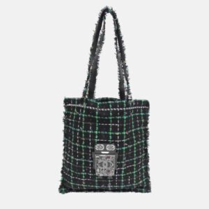 Chanel Resin Strass Large Robot Black Tweed Shopping Bag