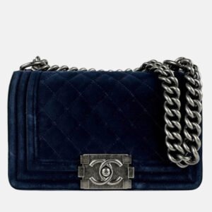 Chanel Boy Navy Velvet Shoulder Bag