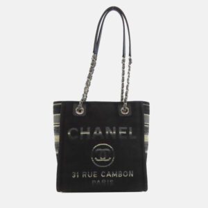 Chanel Deauville Black Canvas Tote Bag
