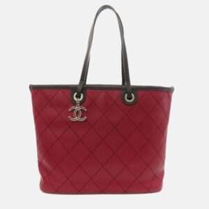 Chanel On The Road Red/Brown Grained Calfskin Tote Bag