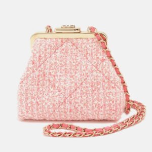 Chanel Kiss Lock Pink Tweed Shoulder Bag