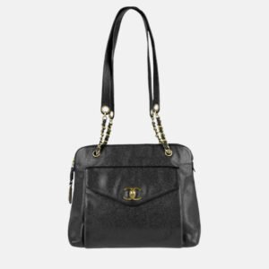 Chanel Front Pocket Black Leather Shoulder Bag