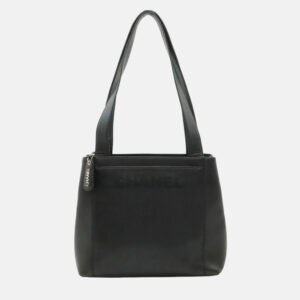 Chanel Embroidered Logo Black Caviar Shoulder Bag