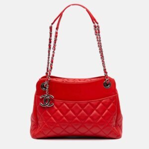 Chanel Red Quilted Lambskin 7 Tote
