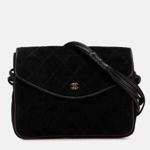 Chanel Black CC Quilted Suede Shoulder Bag