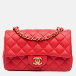 Chanel Red Mini Rectangular Classic Lambskin Single Flap