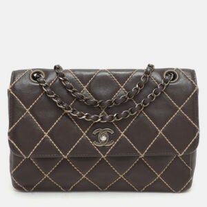 Chanel Brown Quilted Leather Wild Stitch Surpique Flap Bag