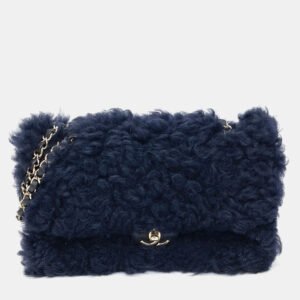 Chanel Navy Blue Fur shearling chain shoulder bag