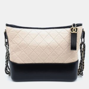 Chanel Beige/Black Leather Gabrielle Hobo Medium Bag