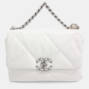 Chanel White Leather 19 Flap Small Bag