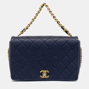 Chanel Navy Blue Leather Caviar Flap Bag