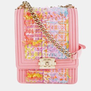 Chanel Pink Tweed Leather North South Boy Shoulder Bag