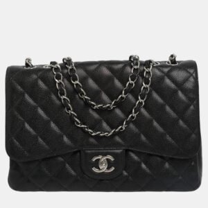 luxury-women-chanel-used-handbags-p858585-001 Chanel Black Caviar Quilted Maxi Single Flap Bag