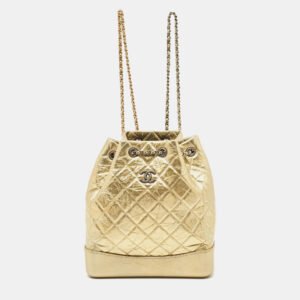 Chanel Gold Quilted Aged Leather Small Gabrielle Backpack