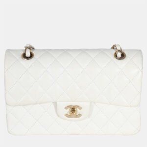 Chanel White Quilted Caviar Small Classic Double Flap Bag
