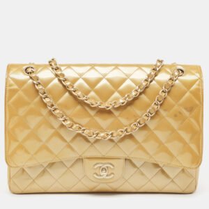 Chanel Cream Quilted Patent Leather Maxi Classic Single Flap Bag
