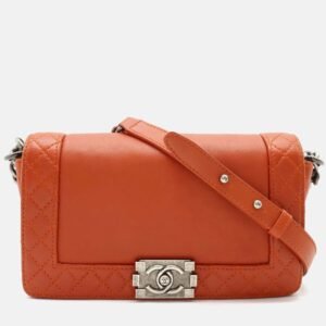 Chanel Orange Leather  Reverso Boy Shoulder Bags