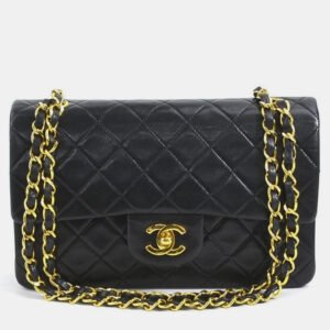 luxury-women-chanel-used-handbags-p971090-002 Chanel Black Lambskin Leather Small Classic Double Flap Shoulder Bags
