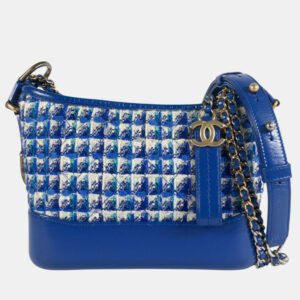 Chanel Blue Tweed and Leather Small Gabrielle Shoulder Bag