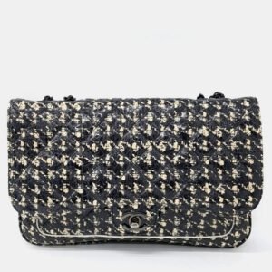 Chanel Black/Ivory Patterned Leather Chain Shoulder Bag