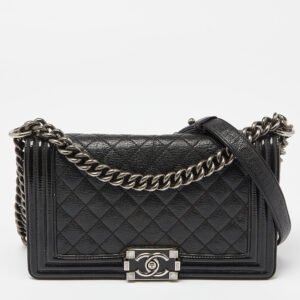 Chanel Black Quilted Patent and Leather Medium Boy Flap Bag