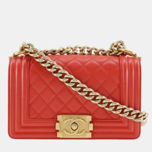 Chanel Red Leather Small Boy Shoulder Bag