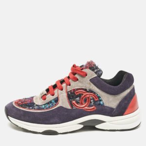 Chanel Tricolor Tweed and Suede CC Low Top Sneakers Size 40