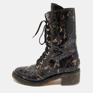 Chanel Black/Gold Textured Leather Mid Calf Length Boots Size 40