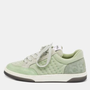 Chanel Light Green Fabric and Suede Skateboard Low Top Sneakers Size 36