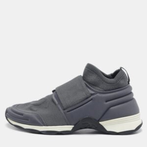 Chanel Grey Stretch Fabric Slip On Sneakers Size 38.5