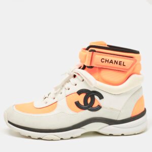 Chanel Tricolor Suede and Nylon CC High Top Sneakers Size 37.5