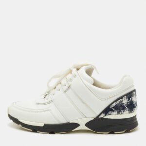 Chanel Black/ White Leather CC Logo Lace Up Sneakers Size 38