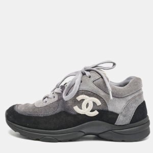 Chanel Tricolor Suede  CC Lace Up Sneakers Size 36