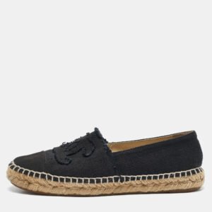 Chanel Black Canvas CC Espadrille Flats Size 38