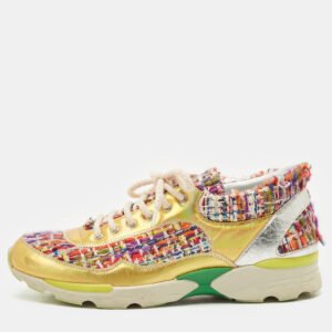 Chanel Multicolor Tweed and Leather Low Top Sneakers Size 38