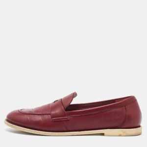 Chanel Dark Red Leather CC Slip On Loafers Size 40.5