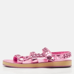 chanel pink leather dad flat sandals size 40