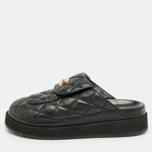 Chanel Black Quilted Leather CC Turnlock Platform Mules Size 39