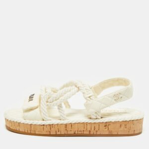 Chanel Off White Quilted Leather and Cord Flat Sandals Size 37