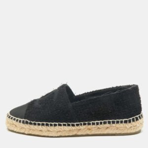 Chanel Black Tweed and Fabric CC Cap Toe Espadrille Flats Size 36