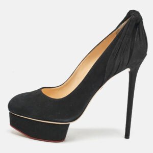 Charlotte Olympia Black Suede Dolly Platform Pumps Size 41